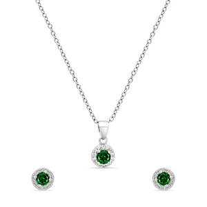 Conjunto de Joyería Geométrica Zarkan Green Delight con Perlas y Circonitas - Regalo Clásico para Fiestas y Bodas - Product Image 1