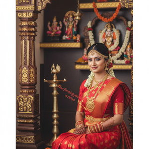Parure de collier long et boucles d'oreilles en laiton plaqué or 18 carats, style temple indien du Sud, bijoux de mariée pour mariage - Product Image 3