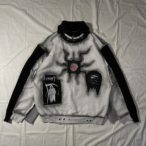 Sweat-shirt d'hiver à double couche en coton 100% de qualité supérieure OEM, patchwork vintage, lavage vintage, personnalisé avec des strass en chenille - Product Image 1