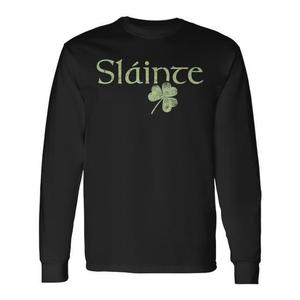 Maglietta a Maniche Lunghe Promozionale Slainte Shamrock Verde Portafortuna Irlandese per la Festa di San Patrizio - Product Image 1
