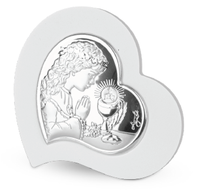 Plaque Souvenir Artisanale Personnalisable en Métal, Design Religieux Italien Maternité, 11x11 cm, Cœur Blanc Plaqué Argent