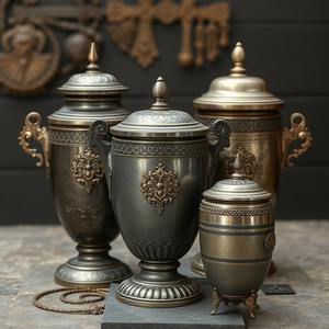 Urne en métal faite à la main, finition antique, style vintage, Inde, hommage aux êtres chers, catégorie de produit Vases en métal - Product Image 2