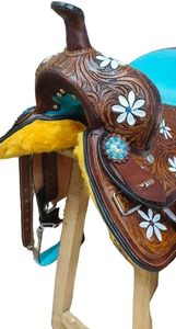 Sillín de caballo inglés occidental de carreras de calidad superior hecho a mano en cuero genuino Premium azul fabricación al por mayor cómoda - Product Image 4