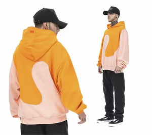 เสื้อฮู้ดแบบสวมหัวของผู้ชายเสื้อฮู้ดแบบสวมหัวสีทึบระบายอากาศได้ดีโอเวอร์ไซส์ผ้าฟลีซเย็บปะต่อสำหรับฤดูหนาว - Product Image 5