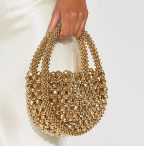 Exquis demi-lune en forme de fausse perle embelli sac de soirée avec une poignée de perle ronde, disponible aux prix de gros. - Product Image 6