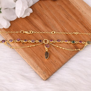 Collier pendentif multi-tourmalines en argent 925 plaqué or fin, collier bohème de luxe pour femme, cadeau d'anniversaire - Product Image 2
