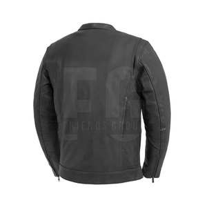Chaqueta de Motociclista de Cuero Genuino Negro para Hombre, Cuello Alto, Cierre de Cremallera, Estilo Biker con Bolsillos - Product Image 2