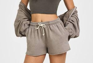 Pantalones Cortos Casuales de Algodón Francés 100% del Fabricante, Cintura Elástica, Transpirables, para Mujer - Product Image 3