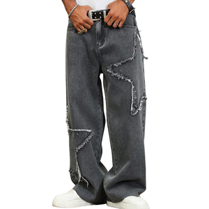 <b>Mens</b> Loose Fit Black Denim <b>Jeans</b> Distressed Ripped Frayed Detail Washed Streetwear Casual Fashion Pants For <b>Men</b> Modern Urban - Product Image 1