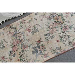 พรมขนสัตว์ตุรกีวินเทจ2.6 x 5.2ft คลาสสิกสีเบจสีแดงพื้นที่ขนาดใหญ่สี่เหลี่ยมผืนผ้าปะต่อน้ำยางสำหรับตกแต่งห้องโถงห้อง - Product Image 5