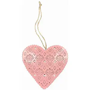 Metal Heart Hanging Heart Decoration Heart-Shaped Metal Pendant Pink Color Christmas Decor Festive Arrivals Party Supplies