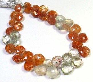 Perles à facettes en pierre de soleil verdâtre naturelle de haute qualité 7-9.5mm 7.5 \ "brin Orange pierre de soleil africaine coeur pierres précieuses bijoux en vrac - Product Image 3