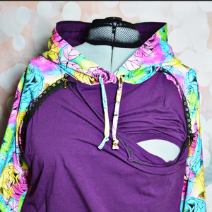 Ensemble de sweat à capuche d'allaitement de maternité avec motif solide de décoration brodée de dentelle vintage - Product Image 1