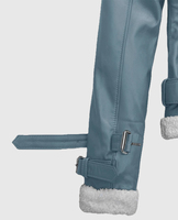 Veste en cuir de motard Rita Ora Bon bleu en peau de mouton pure veste en cuir Sherpa doublure en fausse fourrure logo personnalisé 100% VÉRITABLE