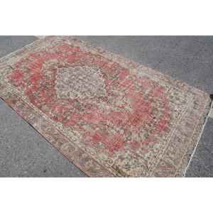 Tapis vintage 5,2 x 9,3 pieds, tapis turc, tapis en laine abstrait rouge - Product Image 3