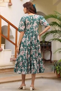 Indian hand <b>block</b> cotton floral <b>print</b> dress summer wear travel wear cotton dress girl stylish birthday party wear dress on sale - Product Image 2