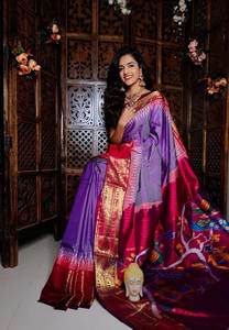 Saris en soie douce Tusser pour femmes avec bordure en zari imprimée numériquement sur toute la surface, vêtements de fête d'hiver - Product Image 4