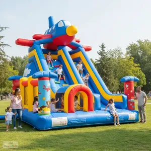 Tobogán Inflable con Diseño de Avión Comercial, Castillo Hinchable de PVC de 7x5m para Niños, Tobogán Seco para Parques de Diversiones - Product Image 4