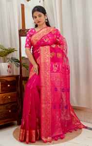 Muselina pura Benarasi Saree para niñas vestido o uso de boda - Product Image 4
