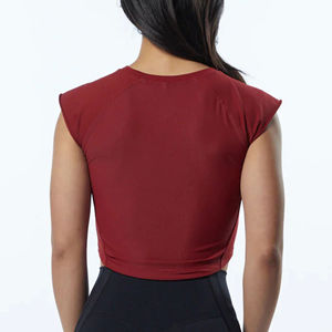 T-shirt court à col rond pour femmes de couleur unie basique sans manches en tricot côtelé à la mode conception de corps pour l'été tenue décontractée Spandex - Product Image 6