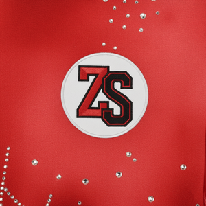 Chándal de cremallera roja de Spandex de poliéster de 365 GSM Premium con chándales de logotipo personalizado de transferencia de calor de telaraña de diamantes de imitación para invierno - Product Image 6