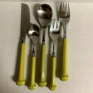 "Manche Jaune Argenterie Couverts En Acier Inoxydable Vaisselle Ustensiles Cuillère Couteau Parfait Pour Fête De Mariage Et À Manger" - Product Image 1