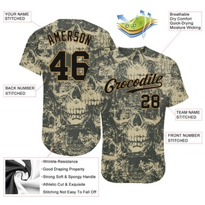 Camouflaged Skull Print Baseball Jersey Uniform Blank Custom Skull Fashion Wholesale Baseball <b>T</b>-<b>Shirts</b> Spandex/<b>Polyester</b> - Product Image 3