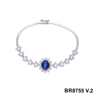 Pulsera de eslabones de oro blanco de 14 quilates con diamantes 3.2CTW y pulseras y brazaletes de diamantes elegantes de zafiros azules Halo-Set - Product Image 2