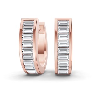 Channel Baguette Lab Grown Diamond <b>Huggie</b> Earrings 1.00 Ct Tw F-G Color VS Clarity 20 Diamonds 14K <b>Solid</b> <b>Gold</b> Sleek Row Line - Product Image 3