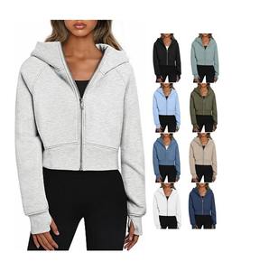 Sweat-shirts de luxe pour femmes, en molleton de coton de haute qualité, lavage à l'acide, fermeture éclair, pull lourd, streetwear, court, hiver, automne - Product Image 1