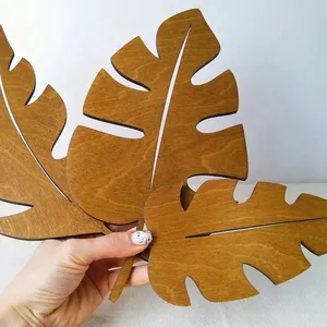 Set of 3 wooden Monstera Leaves for modern style wall decoration wooden leaves for home decoration, decorative wooden crafts