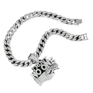 Collar con Colgante 'Trust No One', Estilo Hip Hop, Chapado en Rodio, Aleación de Zinc, Diamantes de Imitación Redondos, Cadena Miami Link, Joyería Unisex Brillante - Product Image 3