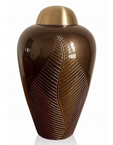 URNA DE CREMACIÓN DE LATÓN BRILLANTE MARRÓN BRILLANTE DISEÑO DE HOJA CLÁSICO DE LUJO MÁS VENTA URNA ESMALTE DE ALTA CALIDAD PARA CENIZAS HUMANAS - Product Image 1
