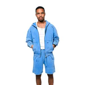 Ensemble streetwear décontracté pour homme, sweat à capuche zippé et short long jusqu'aux genoux, 2 pièces, style oversize, tenue décontractée hip-hop - Product Image 1