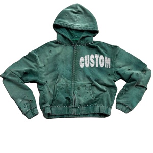 450 GSM Heavy Cotton French Terry Oversized Casual Baggy Pullover Sudadera Sun Fade Apliques desgastados Lavado ácido Sólido - Product Image 3