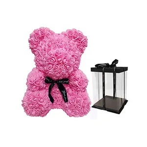 最新系列粉玫瑰泰迪熊25厘米美丽的心玫瑰熊情人节周年礼物