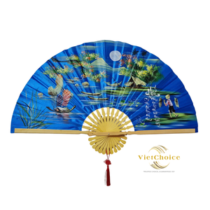 Vietchoice, ventilador de bambú de mano de arte popular personalizado, técnica pintada de madera personalizada, regalo de promoción de decoración del hogar ecológico - Product Image 3