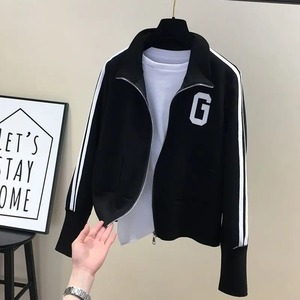 Automne femmes doux Bomber manteau court personnalisable nouvelle lettre rayure Design fabriqué à partir de cuir de peau de mouton et tissu de toile - Product Image 2