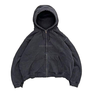 Venta al por mayor de sudaderas con capucha para hombres lavado ácido Sun Faded desgastado 100% algodón personalizado Logo cremallera de gran tamaño recortada Boxy sudaderas con capucha para hombres - Product Image 6