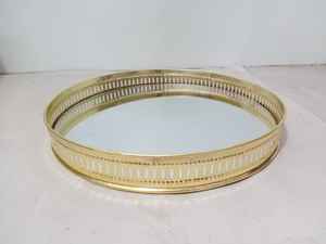 Plateau décoratif rond de luxe doré avec miroir, en métal découpé, organisateur de maquillage pour coiffeuse, plateau de service pour table basse, centre de table de mariage - Product Image 3