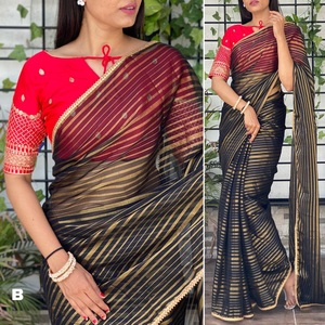 Diseñador indio Ropa de fiesta de boda Zari Weaving Chiffon Saree Blusa Colección Venta al por mayor Tasa de calidad Sari DE LA India para mujeres - Product Image 6