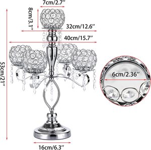 Sparkling Silver Crystal Ball Candelabra Glass Metal Tabletop Table Centerpiece Elegant Ins Wedding Party Stand <b>Candlestick</b> - Product Image 6