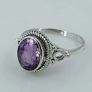 Handmade Women's Amethyst 925 Sterling Silver <b>Ring</b> Oval Cut Natural Stone Smooth Finish Rhodium <b>Sizes</b> 4 13 US Everyday Wear - Product Image 6