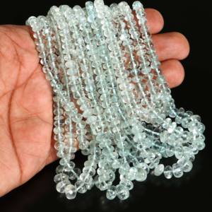 Cuentas redondas lisas de aguamarina natural de 4-7 mm, cuentas sueltas de aguamarina para la fabricación de joyas, por mayorista indio. - Product Image 3