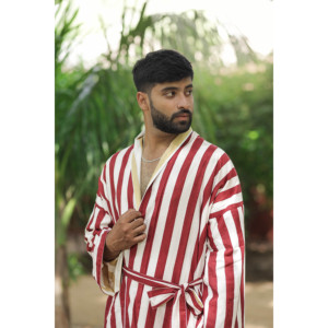 Men's Reversible Striped Cotton Kimono <b>Robe</b> Lightweight Bohemian Spa <b>Beach</b> Resort Loungewear Pockets Soft One Size for Winter - Product Image 5