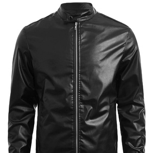 Chaqueta de cuero negra con cremallera unisex personalizada OEM para hombre chaqueta de cuero personalizable con cuello levantado de lona fina para hombre - Product Image 1
