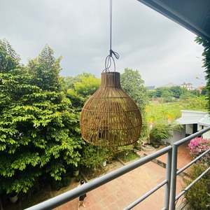 Abat-jour rond et deux couches en rotin, lampe suspendue, lumière moderne et abat-jour d'extérieur - Product Image 2