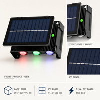 Applique murale solaire RGB IP65, lampe de jardin solaire LED multicolore étanche pour extérieur, batterie 1800mAh, luminaire de nuit