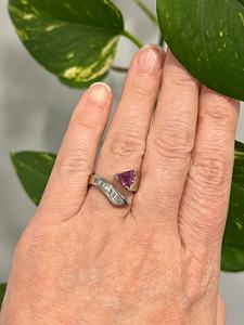 Estilo romántico Rosa zafiro trillón y Baguette corte Moissanite diamante banda abierta anillo Original 925 Plata boda regalo ella - Product Image 4