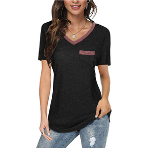 Camiseta con cuello en V más vendida Camisetas de mujer de lujo de moda con servicio de impresión personalizado a precio al por mayor tarifa directa de fábrica - Product Image 2